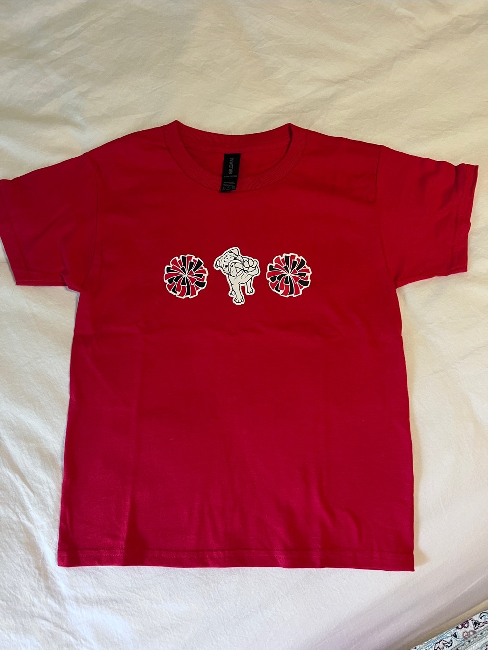 UGA - Red Kids' T‑Shirt with Cheer Bulldog and Pom Pom Graphic